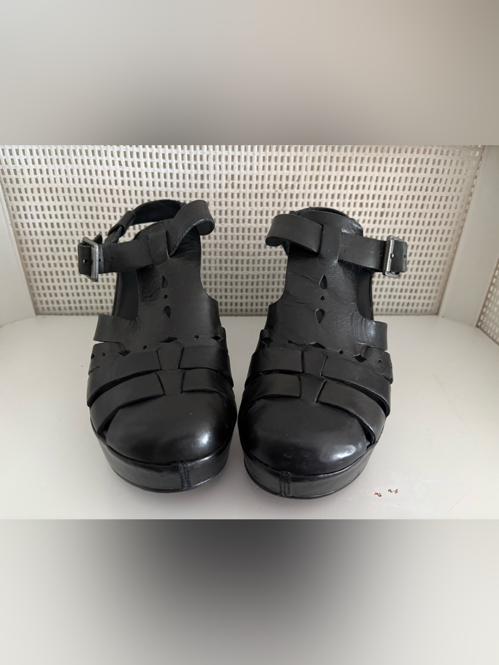 Kork-Ease “Blythe” Black Leather Ankle Strap Wrapped Platform & Heel Clog - Sz 9 - Picture 3 of 12